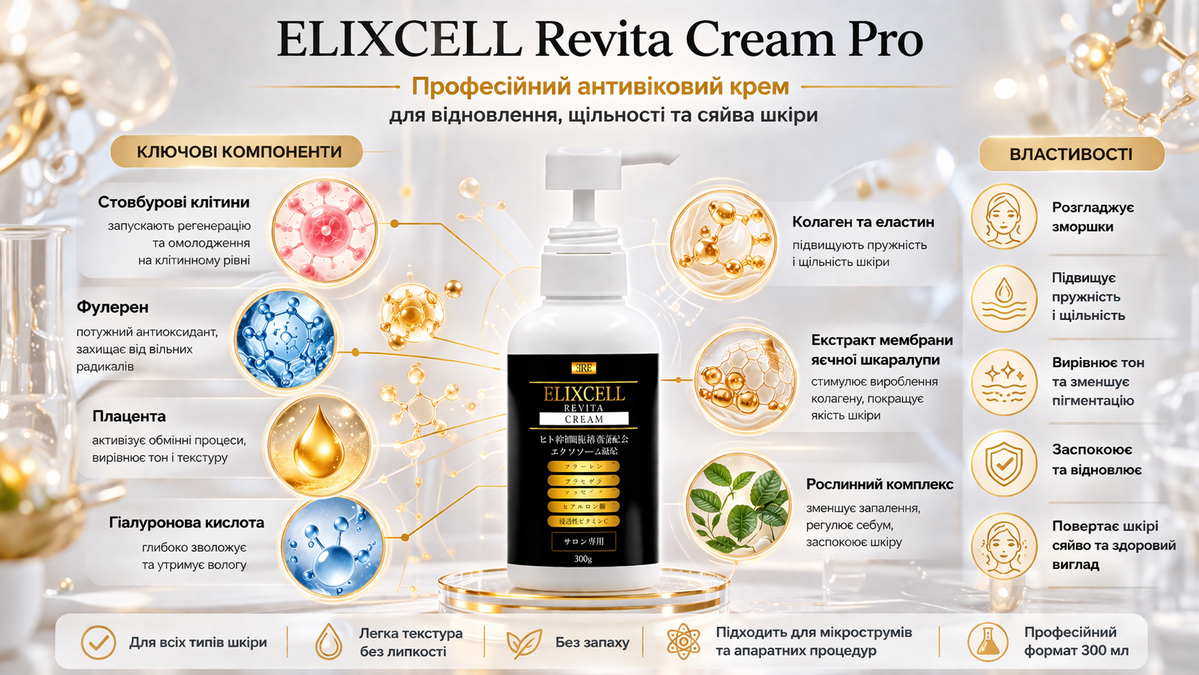 ELIXCELL Професійний ревіталізуючий крем Revita Cream Pro (300 мл) - JapanTrading