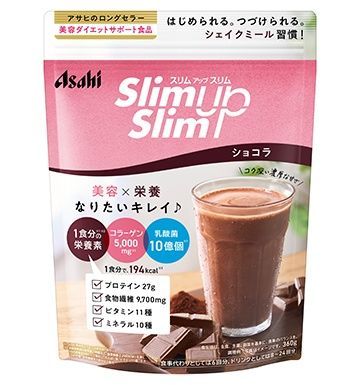Asahi Slim Up Коктейль для похудения с трипептидным коллагеном и аминокислотами шоколадный (360 г) - JapanTrading