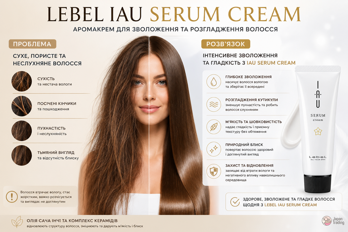Lebel Аромакрем для увлажнения и разглаживания волос IAU Serum Cream  - JapanTrading