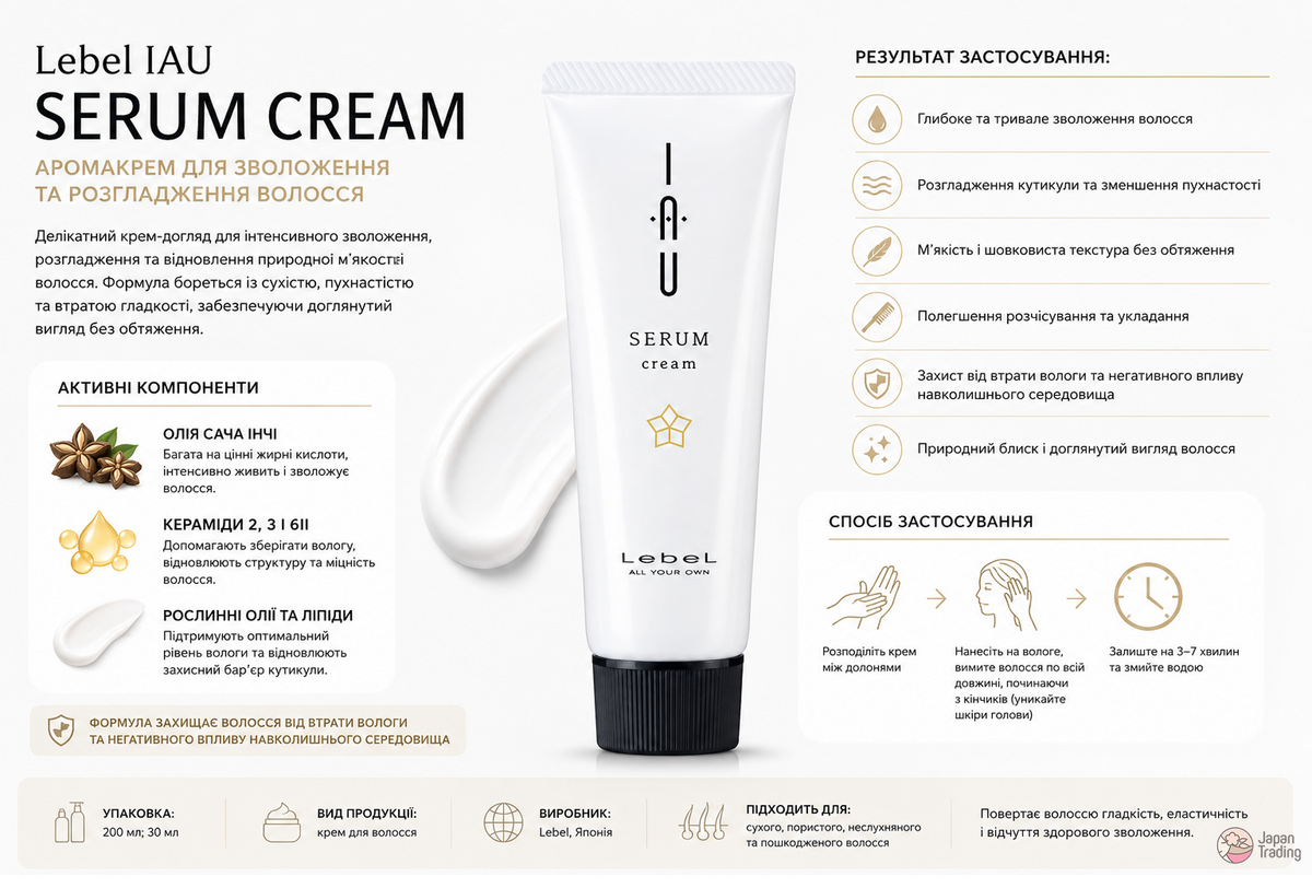 Lebel Аромакрем для увлажнения и разглаживания волос IAU Serum Cream  - JapanTrading