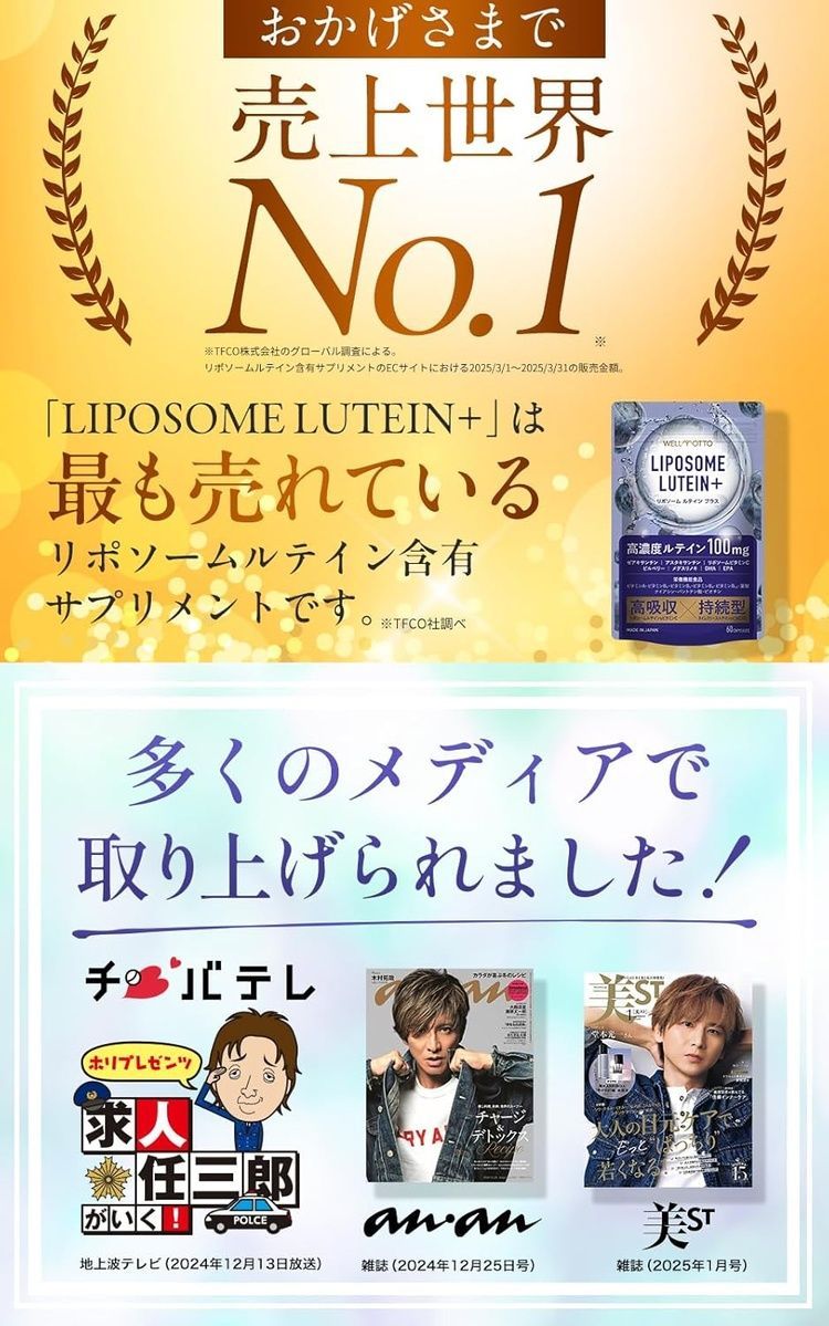 WELLMOTO Липосомальная лютеиновая добавка для зрения LIPOSOME LUTEIN+ 60 шт на 30 дней - JapanTrading