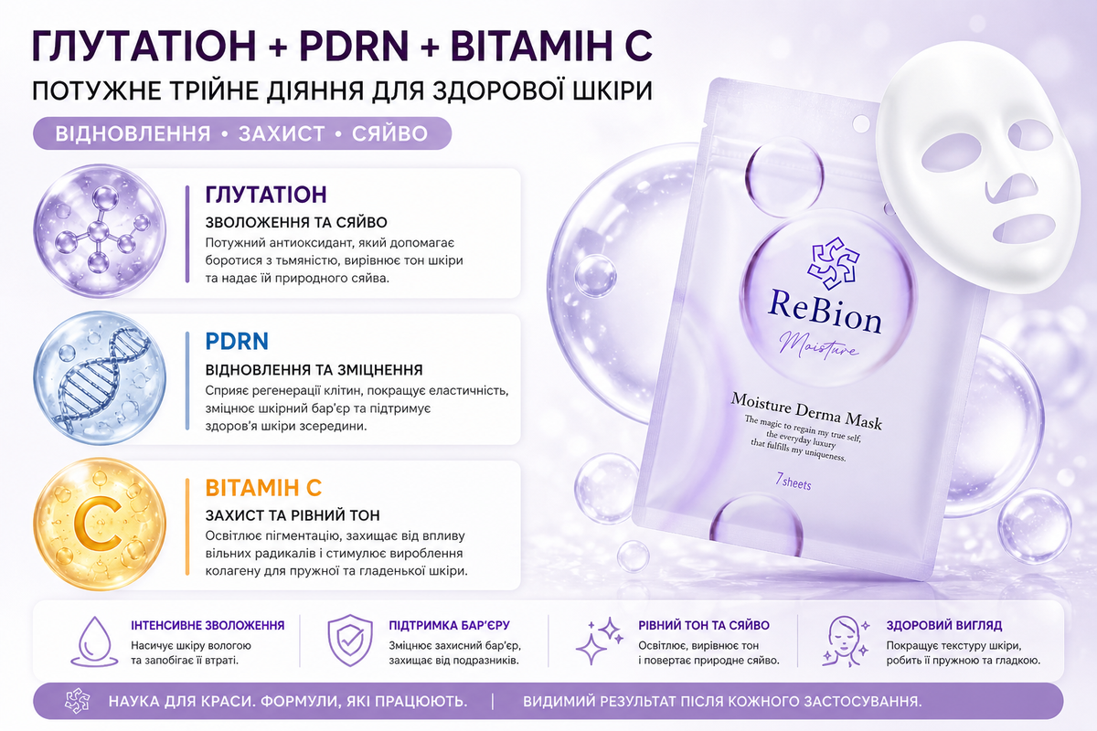 ReBion Омолаживающая увлажняющая маска со стволовыми клетками, для лица Moisture Derma Mask (7 шт) - JapanTrading