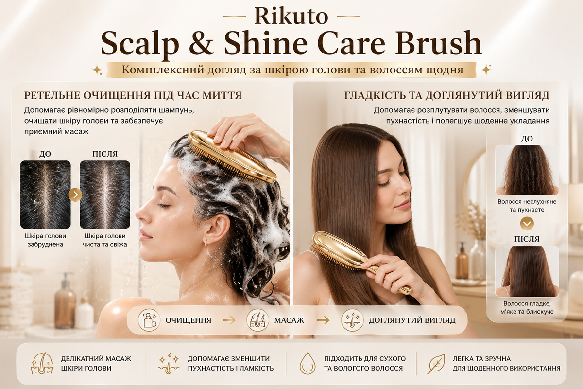 Rikuto Багатофункціональна щітка для волосся (розчісування, миття, масаж) - JapanTrading