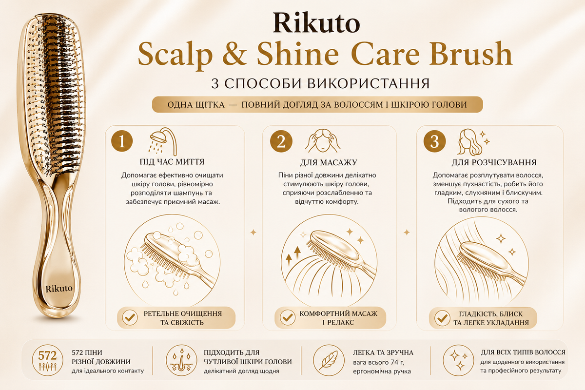 Rikuto Багатофункціональна щітка для волосся (розчісування, миття, масаж) - JapanTrading