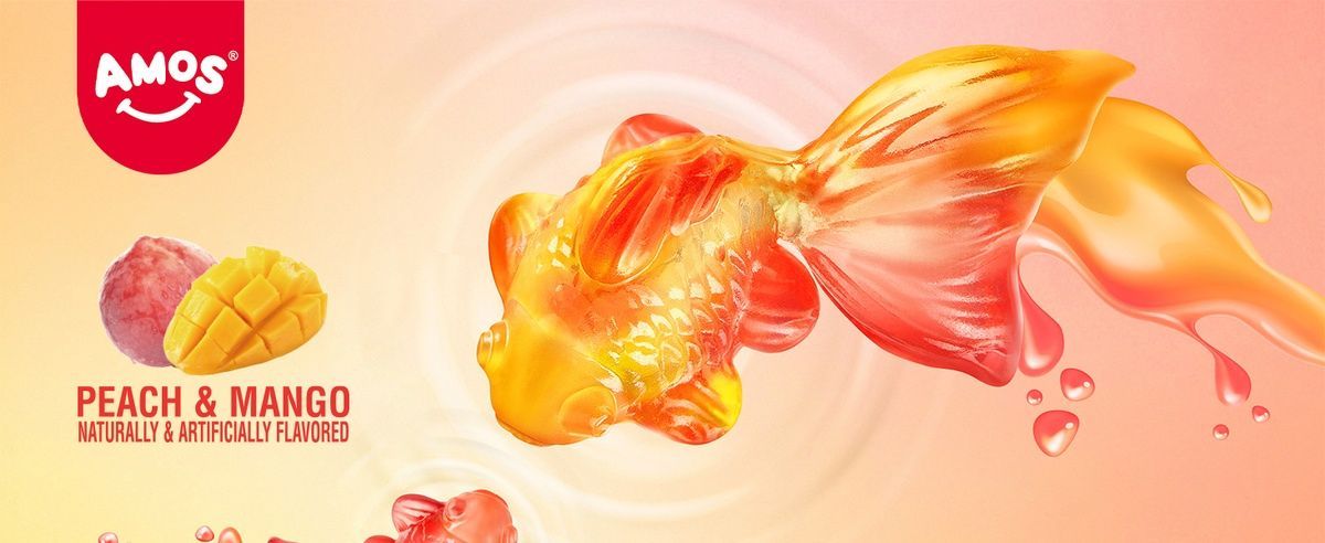 Amos Гуммі 4D зі смаком персика Goldfish Figummi 360 (45 г) - JapanTrading