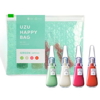 UZU BY FLOWFUSHI Набор из 4 средств для губ "Сумочка счастья" HAPPY BAG GREEN edition Lip Treatment collection 4 шт. 367065 JapanTrading