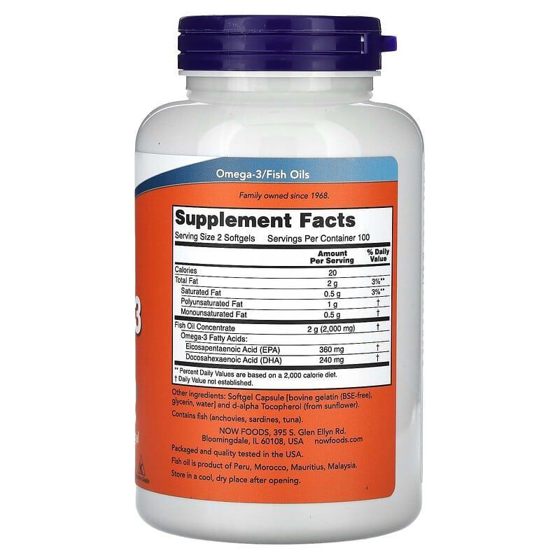 Now Foods Риб'ячий жир з Омега 3 1000 мг, 180 EPA, 120 DHA - JapanTrading