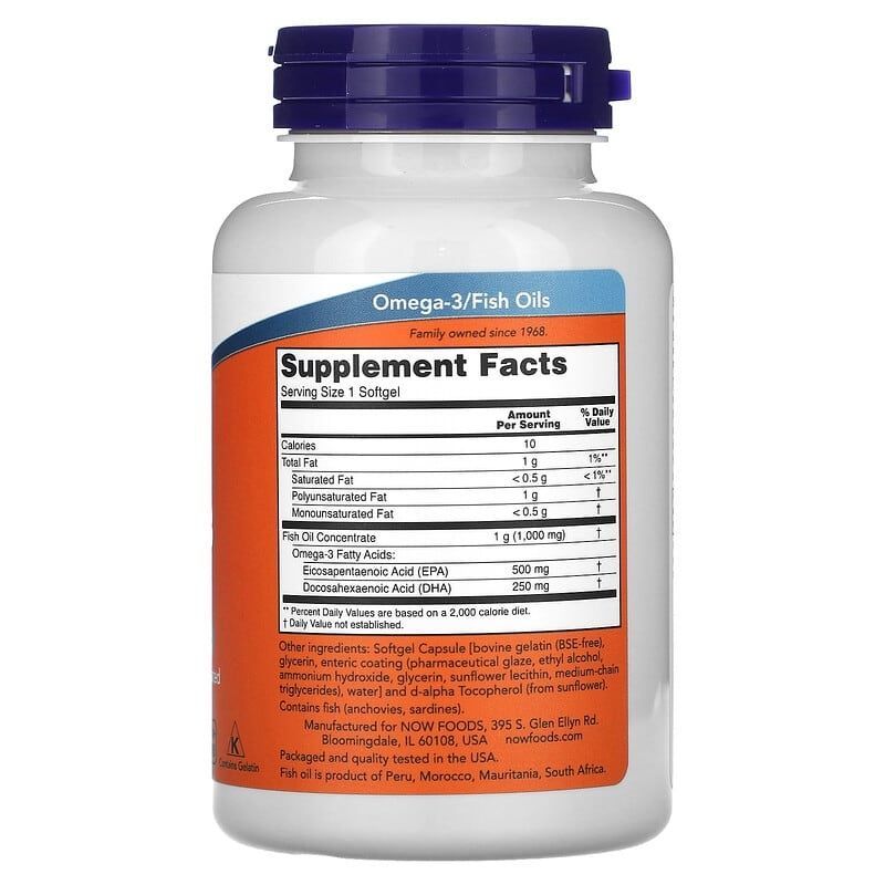 Now Foods Ультра Омега 3, риб'ячий жир 1000 мг, 500 EPA, 250 DHA (90 шт на 45-90 днів) - JapanTrading