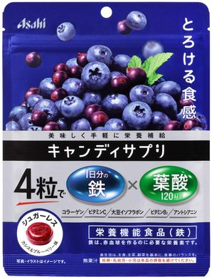 Asahi Конфеты с железом и фолиевой кислотой со вкусом смородины и черники (64 г) 527984 JapanTrading