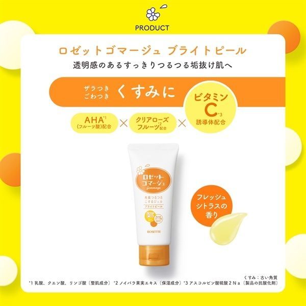 Rosette Пілінг-скатка з AHA-кислотами, вітаміном C для обличчя та тіла Gommage Bright Peel (120 г) - JapanTrading