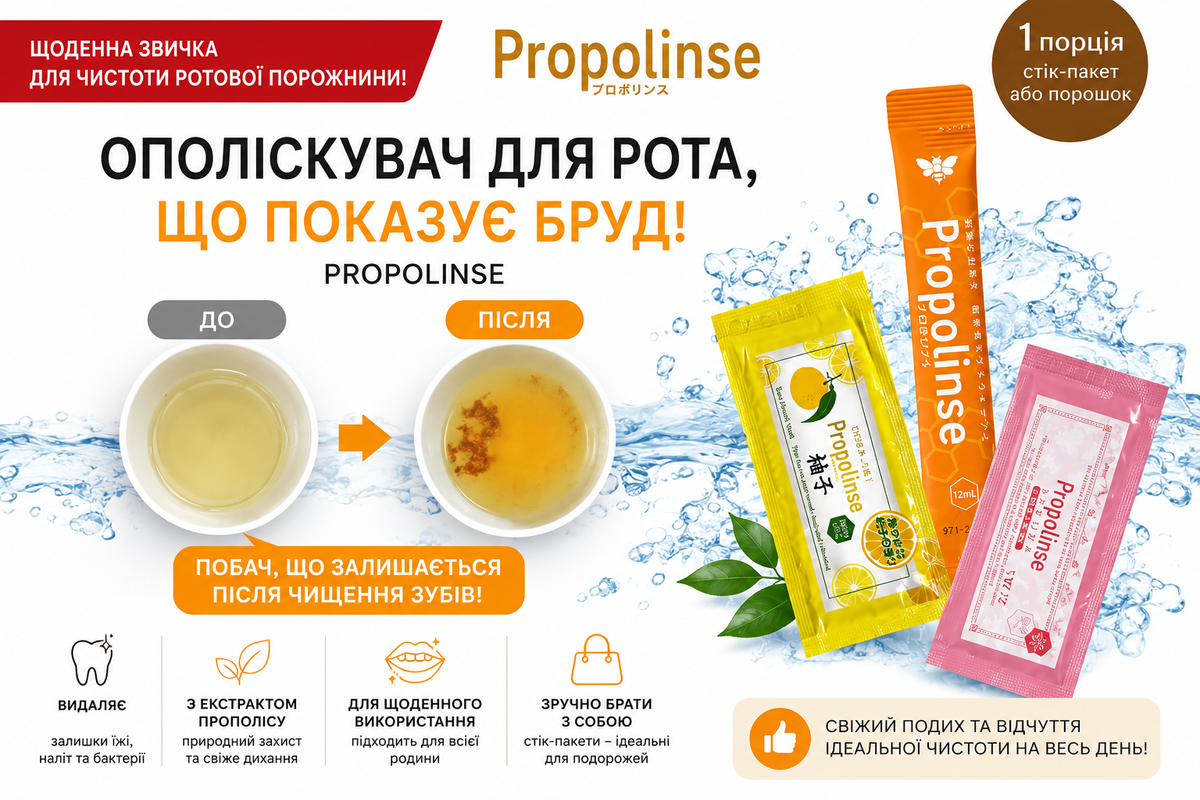 Propolinse Ополаскиватель для полости рта с прополисом, пробник Lot Mouthwash (12 мл) - JapanTrading