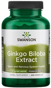 Swanson Гінкго Білоба 60 мг Ginkgo Biloba Extract 240 шт на 120 днів 018928 JapanTrading