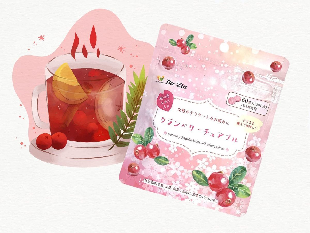 BeeZin Журавлина та сакура для жіночого здоров'я, проти циститу та запалень Cranberry & Sakura Beauty Chewables (60 шт на 30 днів) - JapanTrading