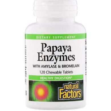 Natural Factors Ферменты папаи с амилазой и бромелаином Papaya Enzymes with Amylase & Bromelain (120 шт) 017495 JapanTrading