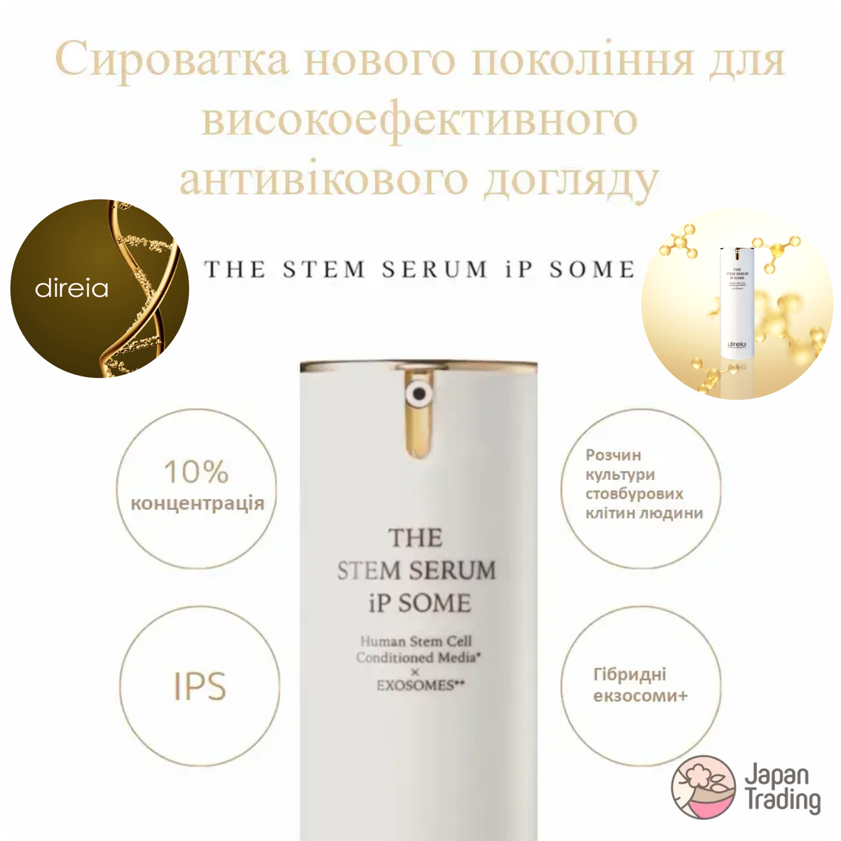 Direia Високоефективна сироватка проти старіння для обличчя The Stem Serum iP SOME 30 мл - JapanTrading