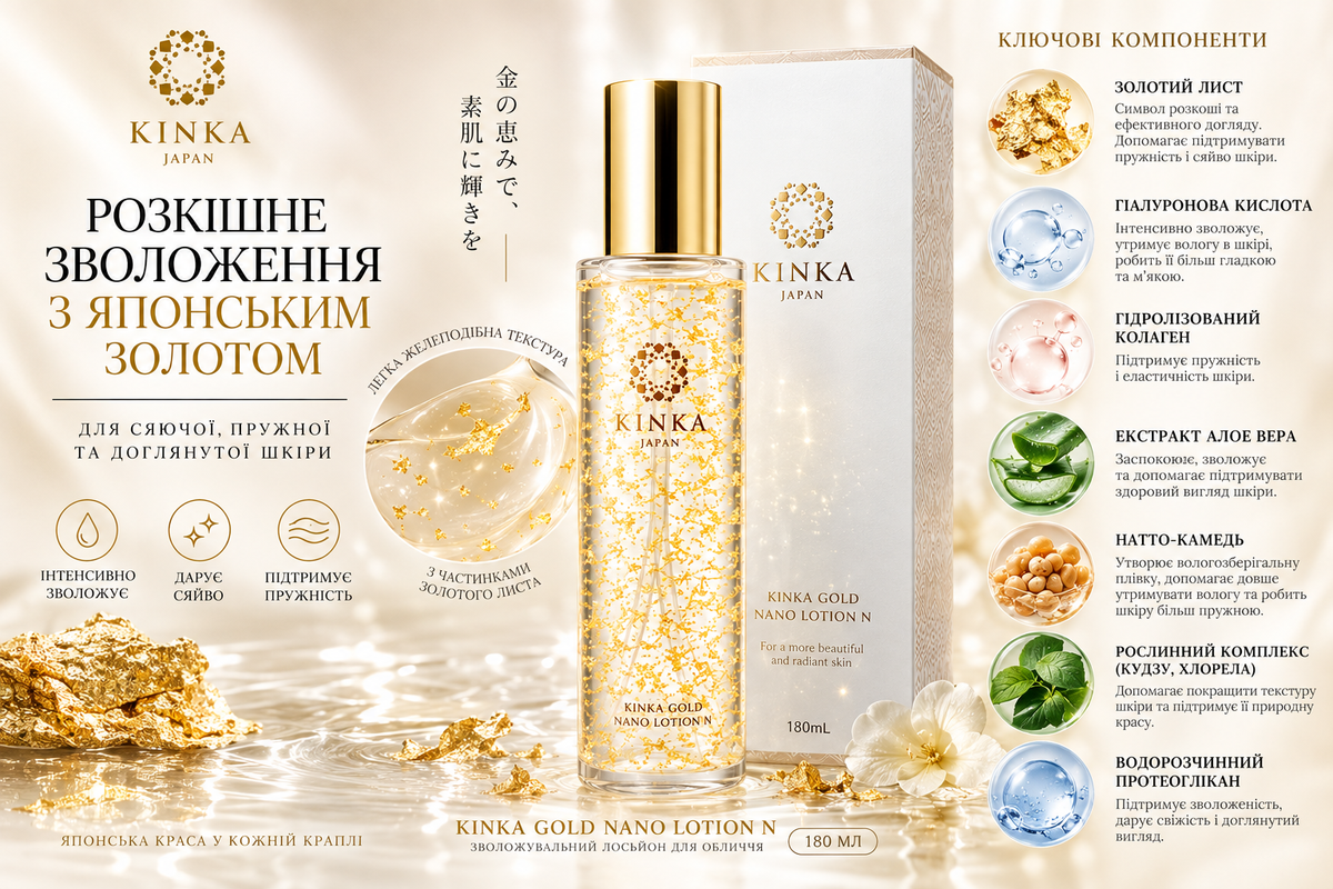 HAKUICHI Зволожуючий лосьйон із наночастинками золота KINKA Gold Nano Lotion N (180 мл) - JapanTrading