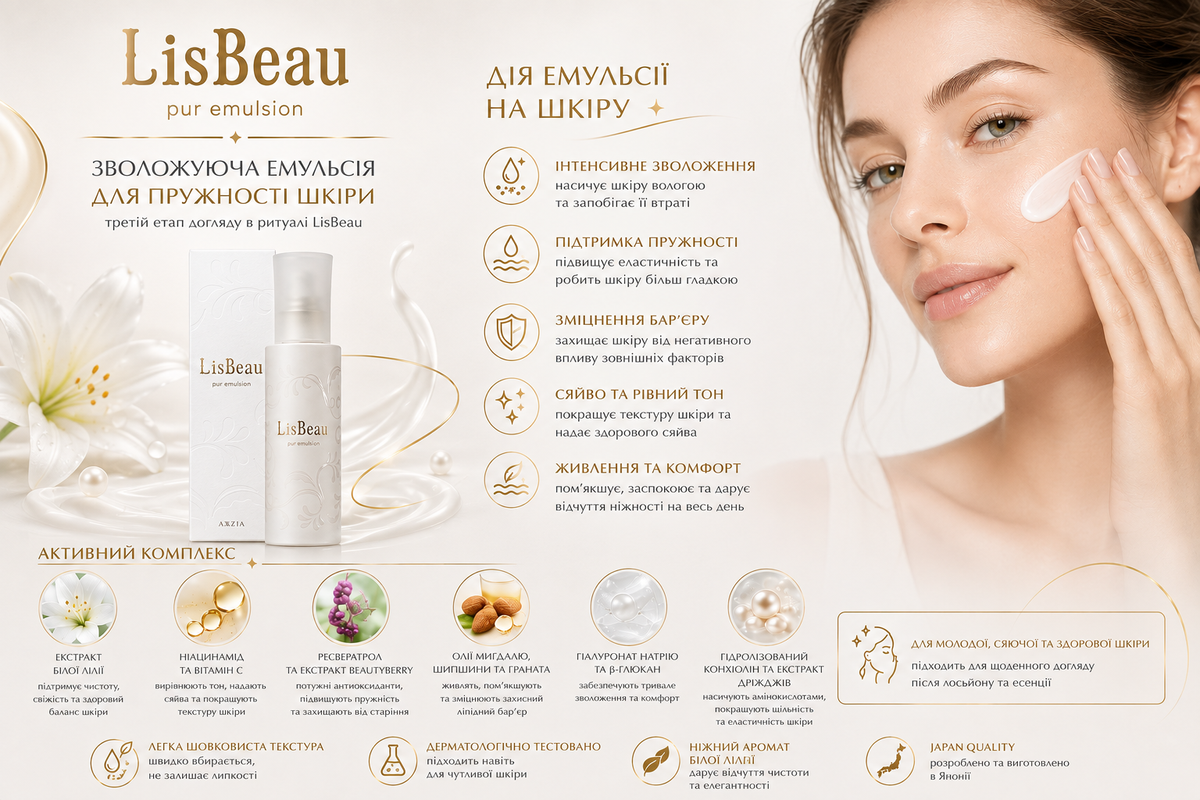 AXXZIA LisBeau Зволожуюча емульсія для пружності шкіри обличчя Pur Emulsion, 100 мл  - JapanTrading