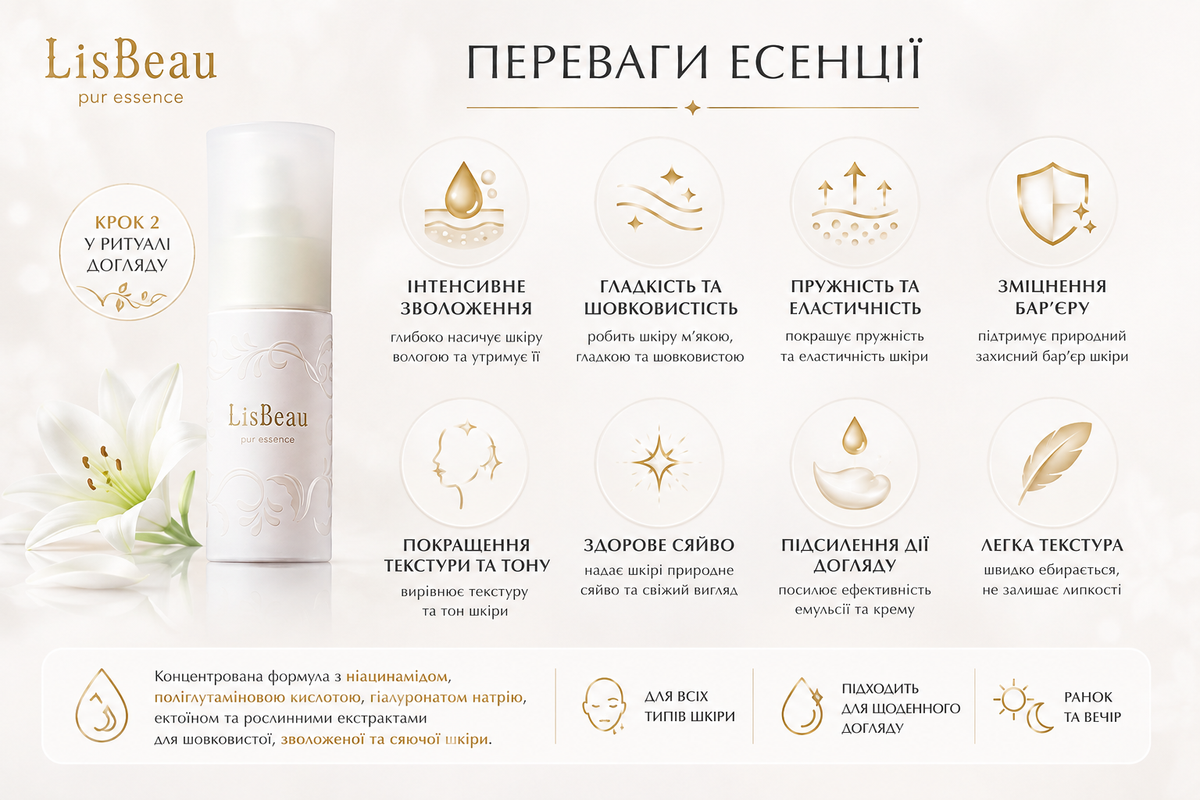 AXXZIA LisBeau Зволожуюча есенція для шовковистої шкіри обличчя Pur Essence, 30 мл - JapanTrading