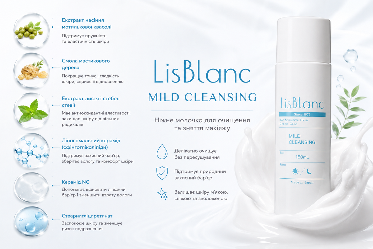 AXXZIA LisBlanc  Молочко для делікатного очищення та демакіяжу обличчя Mild Cleansing, 150 мл - JapanTrading