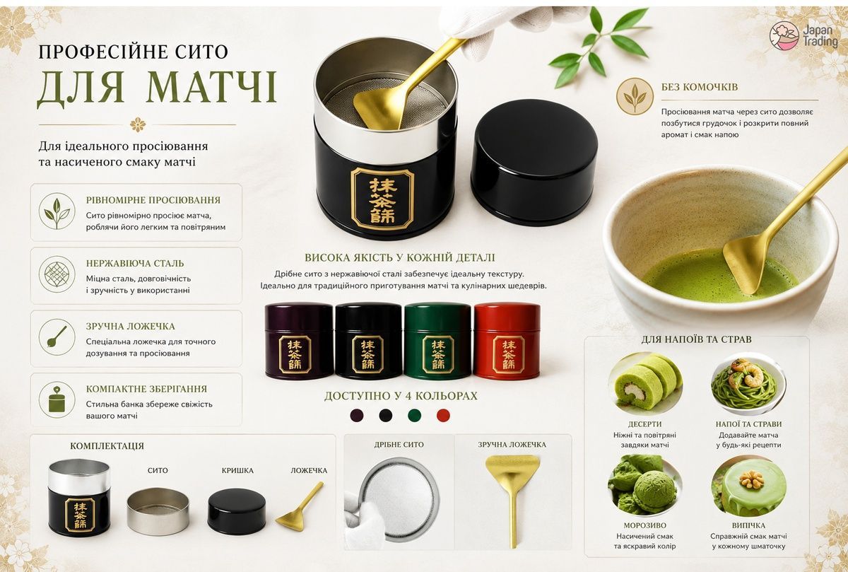Nagamine Tea Набор для приготовления Матча, сито-матча Matcha Sifter Can - JapanTrading