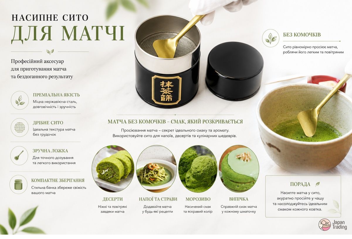 Nagamine Tea Набор для приготовления Матча, сито-матча Matcha Sifter Can - JapanTrading