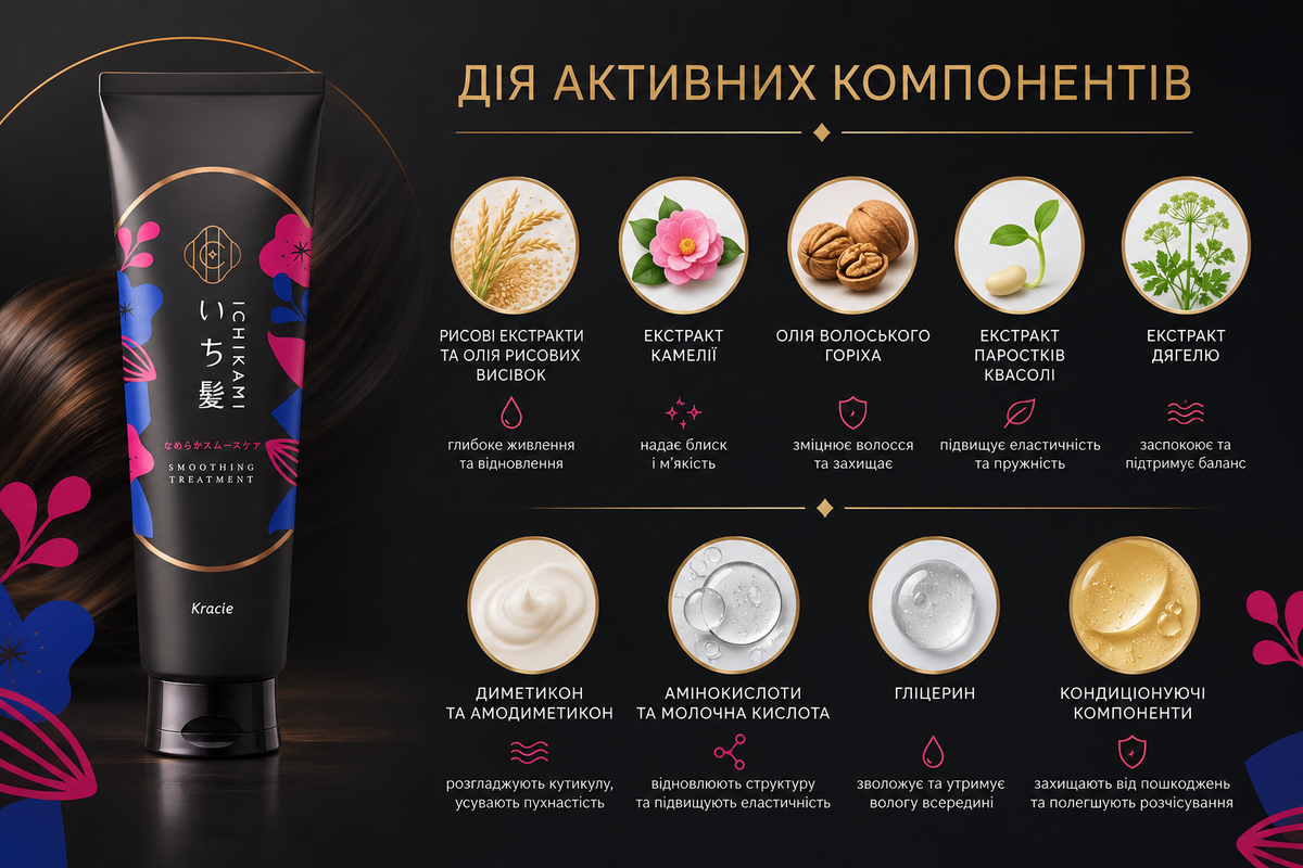 Кracie Відновлююча маска для сухого та ламкого волосся Ichikami Smooth Care Hair Treatment 140 г - JapanTrading