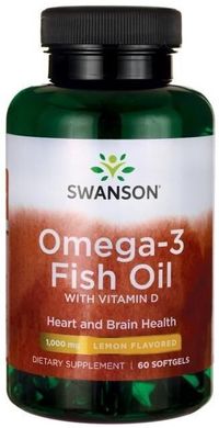 Swanson Омега-3 з вітаміном Д Omega-3 Fish Oil with Vitamin D 60 шт на 60 днів 113098 JapanTrading